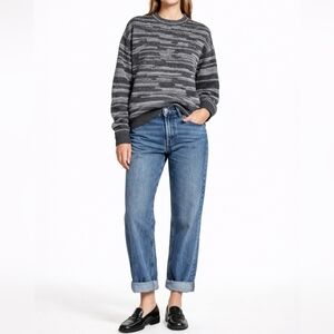 INTIWARA Textured Stripe Alpaca Knit Sweater | M | Charcoal Gray | Crewneck
